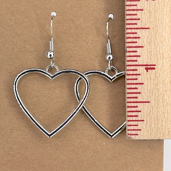 Silver Plated Heart Dangle Earrings - Picture 2 of 2